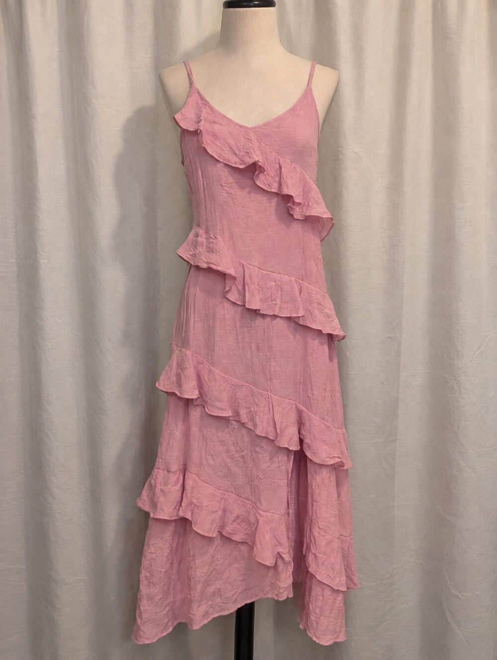 Pink Ruffle Tiered Midi Slip Dress With Slit From HYFVE